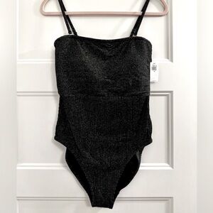 Medium NWT Old Navy Black with thin gold thread one piece swimsuit